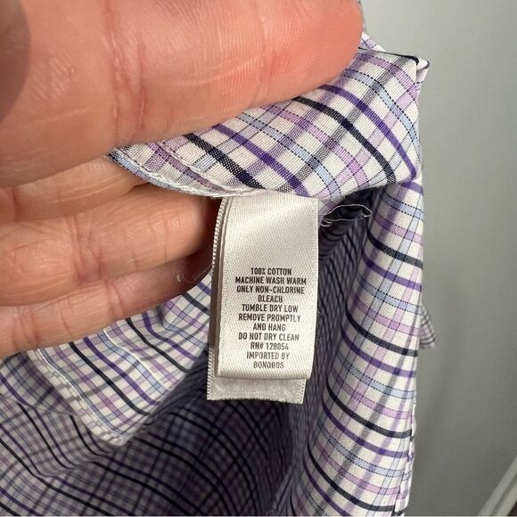 Bonobos Wrinkle Free Mens Dress Shirt 16/35 Purple Plaid Button Down Dress Shirt - Picture 3 of 5